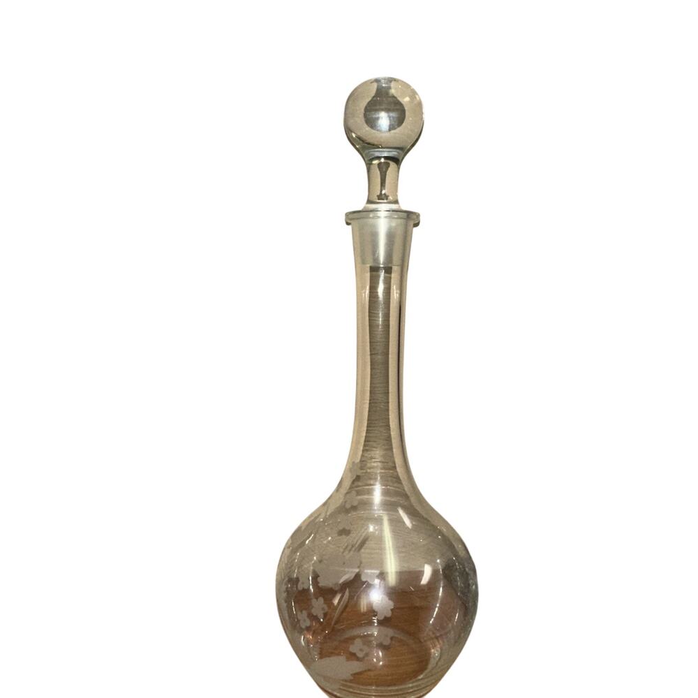 Vtg MCM Decanter with Stopper Etched Glass Extra‎ Large Cottage Core